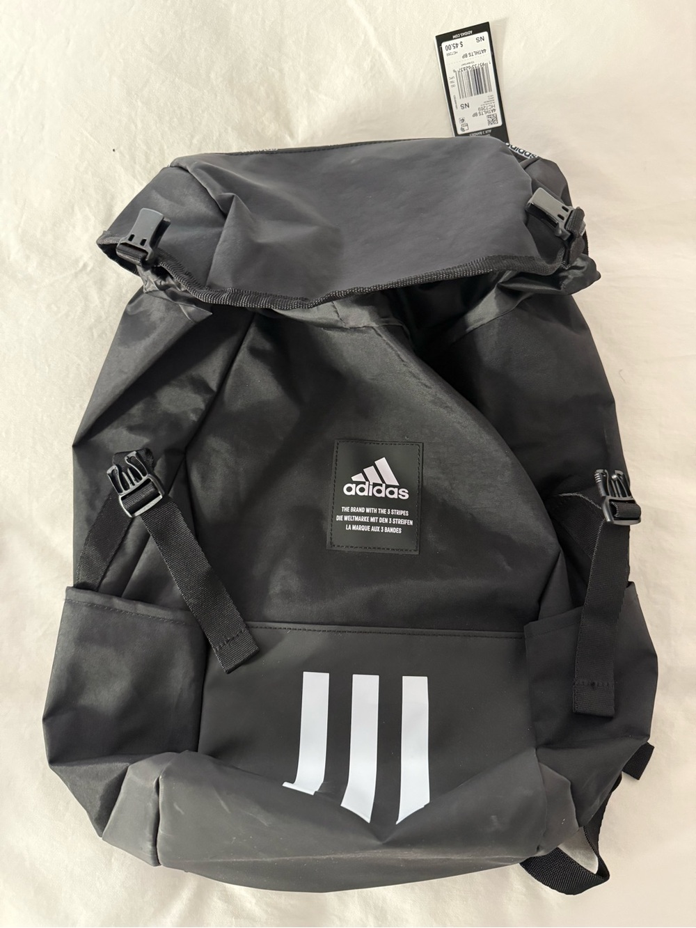 adidas Black Roll-Top drawstring Backpack with White Accents